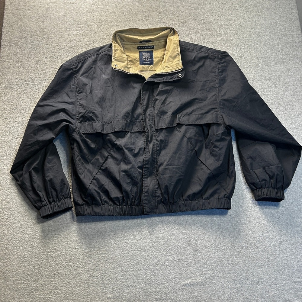 Devon & Jones Windbreaker Jacket Mens XL Black Tan American Patriot Embroidered